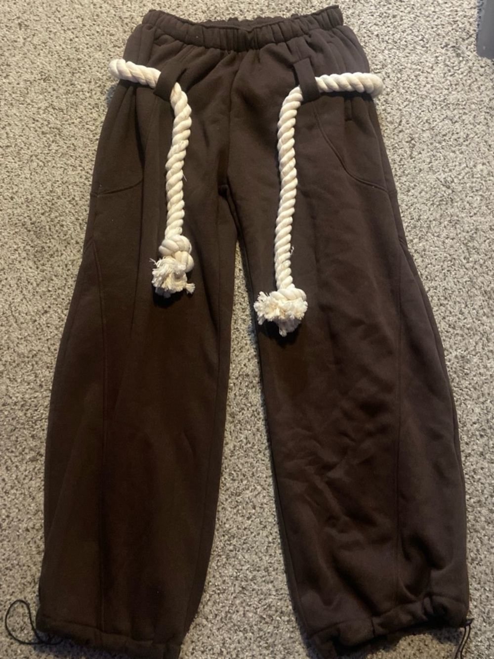Fashion Nova Brown Jogger Pants with Cream Rope Drawstring